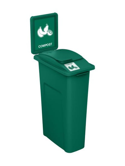 Waste Wise 23 Gallon Recycled HDPE Waste and Recycling Bin for Commercial Spaces - (Green w/Sign & Lid, Compost) - color: Green Compost
