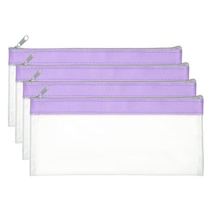 PATIKIL 8.7x3.9 Inch Money Bags with Zipper, 4 Pcs Clear PVC Cash Deposit Bank Pouch Envelopes Makeup Bag Check Wallet for Coin Cosmetics Bill, Purple - color: Purple