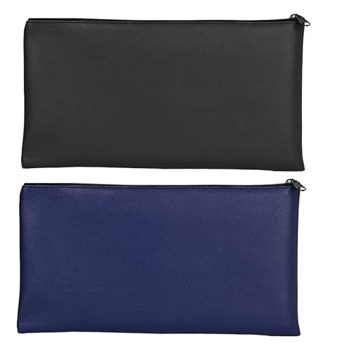 Money Bags With Zipper For Cash And Bills - 2 Pieces Set (1 Black, 1 Blue), 11x6.1 Inch Cash Bag And Money Holder Tool - color: 1 Pieces Black & 1 Pieces Blue