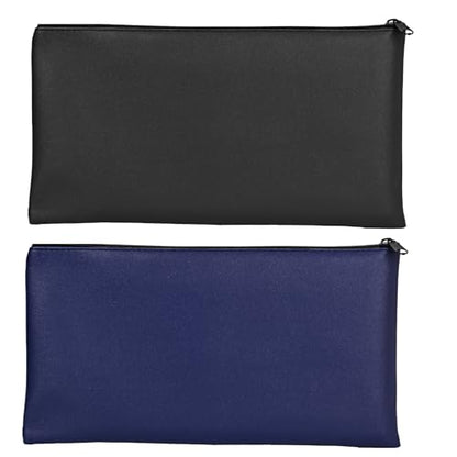 Money Bags With Zipper For Cash And Bills - 2 Pieces Set (1 Black, 1 Blue), 11x6.1 Inch Cash Bag And Money Holder Tool - color: 1 Pieces Black & 1 Pieces Blue