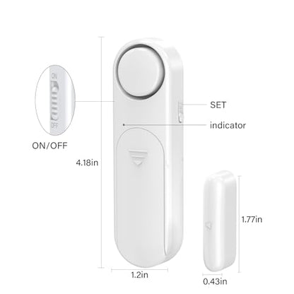 Window & Door Alarm When Opened 2-Pack for Kids Safety/Home Security, White - color: White