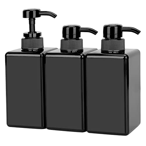 Suream Plastic Shampoo Bottles with Pump 15oz/450ml, Black Bathroom Shampoo and Conditioner Dispenser, Refillable Reusable Empty Pump Press Bottle for Shower, Massage Oil, Lotion, Liquid Soap, 3Pack - color: Black, size: 450ml/3pc