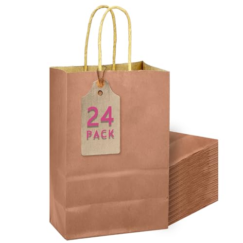 qiqee Apricot Gift Bag with Handles Bulk 24Pcs Paper Bags -10.6"x8.3"x4.3"Party Favor Bags - Solid Color - color: Apricot Orange