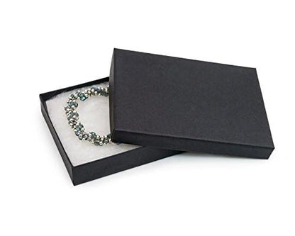 RJ Displays 25 Piece Pack Black Matte Cotton Filled Lidded Jewelry Gift Box Necklace, Belt Buckle, Pendant, Brooch, Bracelet, Bangle, anklet, Pocket Watch - Size 5.25" X 3.75" X 1" Inch - color: Black Matte
