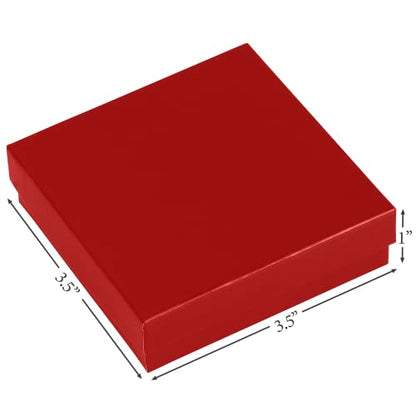 Cardboard Jewelry Boxes 10 Pack - 3.5"x3.5"x1" Bulk Cotton Filled Small Gift Boxes with Lids for Jewelry Packaging (Red) - color: Red