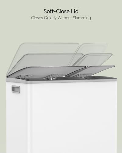 Lovewind Dual Trash and Recycling Bins for Kitchen, 13+6 Gallon Stainless Steel Garbage and Recycle Bin Combo for Large Families, Dual Trash Can with Soft Close Lid & Magnetic Stickers, White - color: White