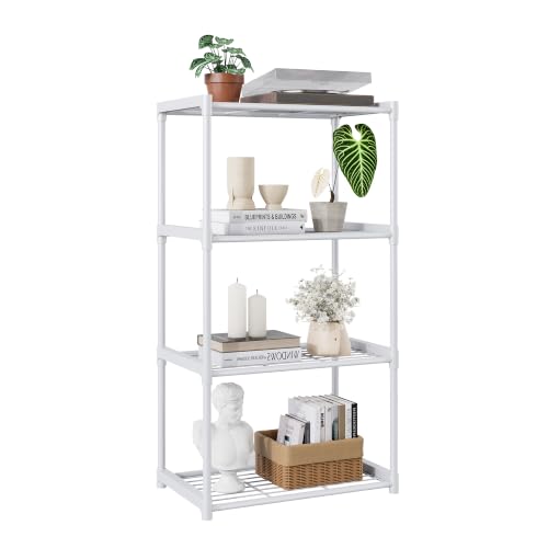 4-Tier Storage Shelves with Plastic Connectors – Metal Shelf Organizer for Pantry, Closet & Bathroom, Space-Saving Sturdy Shelving Unit Rack,White, 17.3" x 12.8" x 42.9" - color: White, size: 17.3" x 12.8" x 42.9"(4T)