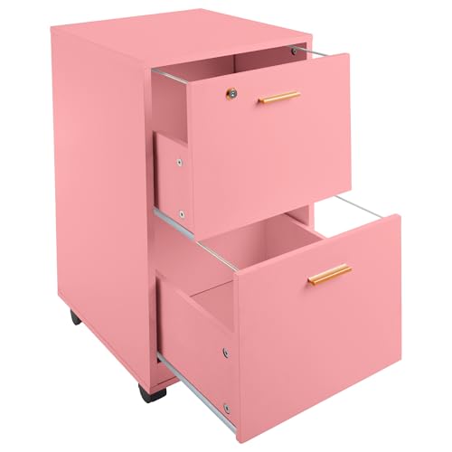 Lavish Home 2-Drawer Wooden File Cabinet with Lock, Pink, 16” x 27” - color: Pink, style: Gold Hardware
