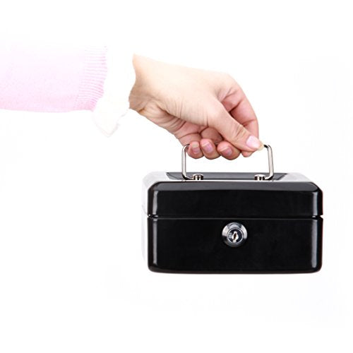 Cash Box with Money Tray, Parrency Small Money Box with Key Lock, 6" x 4 4/5" x 3", Black - color: Black, size: Small（5.9")