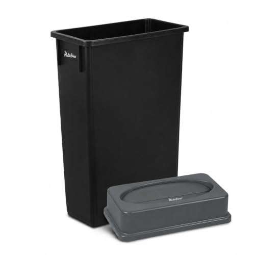 PLASTIC PRINCE 23 Gallon Slim Trash Can with Swing Lid Commercial Rectangular Garbage Can with Drop Shot Lid Waste Bin with Double Flip Top for Restaurant Home Kitchen Office, Black/Gray - style: Black Trash Can with Gray Swing Lid
