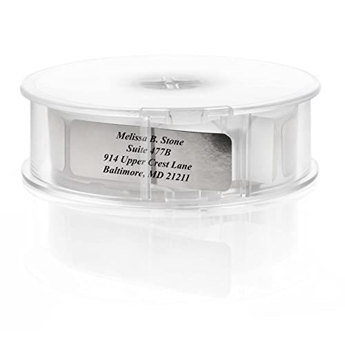 Silver Foil Personalized Return Address Labels with Elegant Dispenser - Roll of 500 Custom Stickers - color: Silver Foil, size: 500 Labels