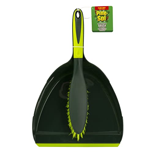Pine-Sol Dustpan and Brush Set | Nesting Snap-On Design | Portable, Compact Dust Pan and Hand Broom for Cleaning with Rubber Grip Edge, Green