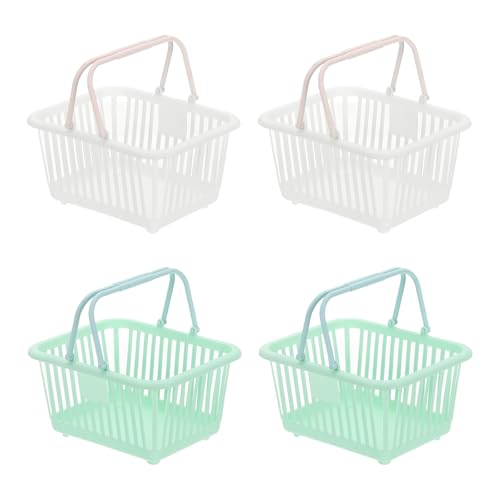 PATIKIL 4PCS Mini Shopping Basket, Small Plastic Basket Mini Storage Basket Grocery Tiny with Handles Organizer Filtered Water for Organizing Toys Eggs Fruits Snacks,White Green - color: White Green
