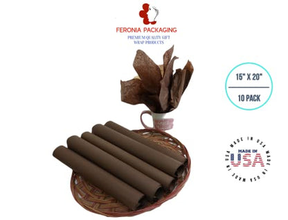 Chocolate Tissue Paper Squares, Bulk 10 Sheets, Premium Gift Wrap and Art Supplies for Birthdays, Holidays, or Presents by Feronia packaging, Large 15 Inch x 20 Inch Made in USA - color: Chocolate
