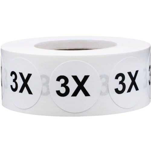 White Circle 3X Clothing Size Stickers - 3/4 Inch Round, 500 Adhesive Labels Per Roll for Retail Apparel, Clothing Organization, and Inventory - Made in the USA - color: 3x