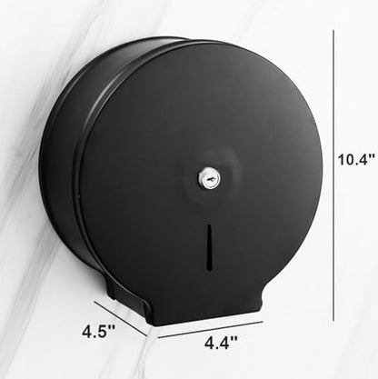 Commercial Jumbo Toilet Paper Dispenser, Black Stainless Steel Large Roll Bathroom Tissue Holder Wall Mount, 9” Diameter Lockable Dispenser with Key for Business Restrooms - color: Black