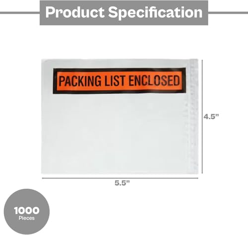 PSBM 1000 PCS 4.5 x 5.5 Inch Orange Panel Face Packing List Enclosed Envelopes, Invoice Packing Slips Pouch for Mailing Labels, Invoices, Documents and Slips - size: 4.5 Inch x 5.5 Inch Orange / Back Side Load