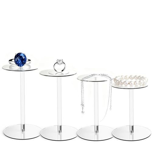4 Pack Small Clear Acrylic Display Stands Risers, Pedestal Stand