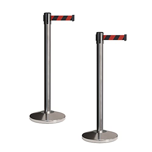 CCW Retractable Barrier Stanchions, 2-Pack, 7.5 Ft Black/Red Diagonal Belt - color: Black and Red Diagonal, size: 7.5 Foot