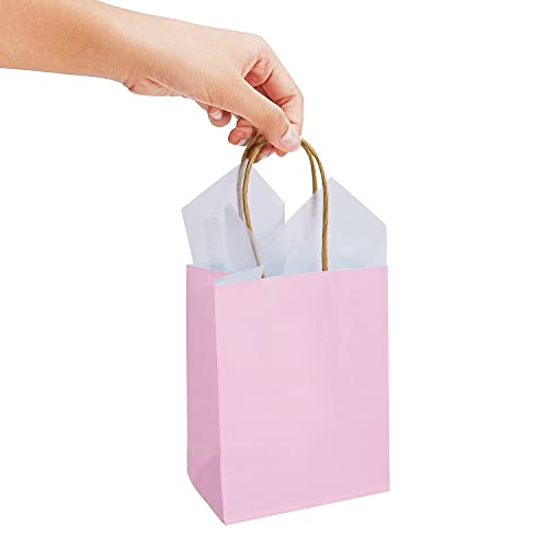 DjinnGlory 60 Pack Mini Pink Paper Bags with Handles Bulk 6.3x4.7x2.75 Inch for Birthday Wedding Baby Shower Party Favors, Treats, Goodies, Christmas Gifts, Tiny Small Business Bags - color: Pink