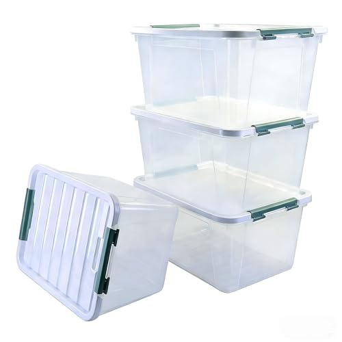 Storage Latching Bins, 35 Quart Clear Plastic, 4-Pack Storage Box - size: 35 Quart