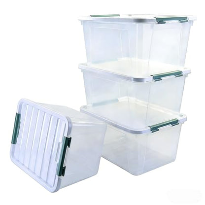 Storage Latching Bins, 35 Quart Clear Plastic, 4-Pack Storage Box - size: 35 Quart
