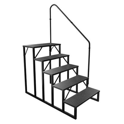 RV Stairs 5 Step, RV Steps Anti-Slip, Hot Tub Steps with Handrail, 660 lbs Hot Tub Steps Step Ladder for 5th Wheel RV, Mobile Home Stairs, REL-0402 - size: 5 Step