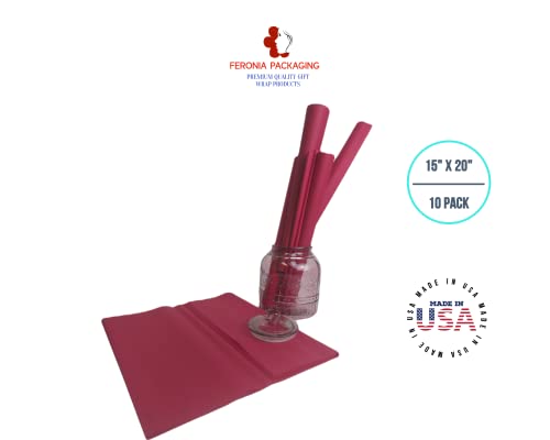 Cranberry Tissue Paper Squares, Bulk 10 Sheets, Premium Gift Wrap and Art Supplies for Birthdays, Holidays, or Presents by Feronia packaging, Large 15 Inch x 20 Inch Made in USA - color: Cranberry