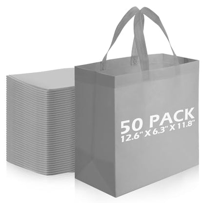 Reginary 50 Pcs Reusable Tote Bags Shopping Bags Non Woven, Grey - color: Grey