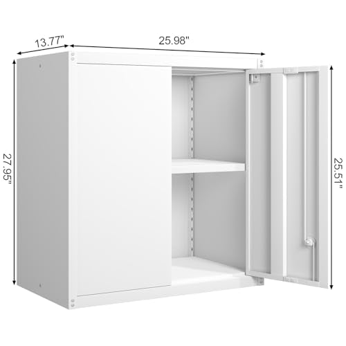 GREATMEET Wall Mounted Storage Cabinet, Metal Garage Cabinet, White - color: White, size: 27.95"H