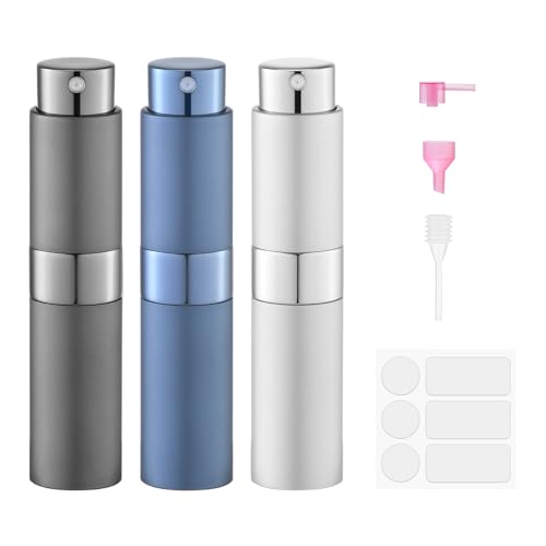 8ml Travel Perfume Bottle Refillable, Atomizer Sprayer for Cologne 3PCS - color: Gray, blue, silver