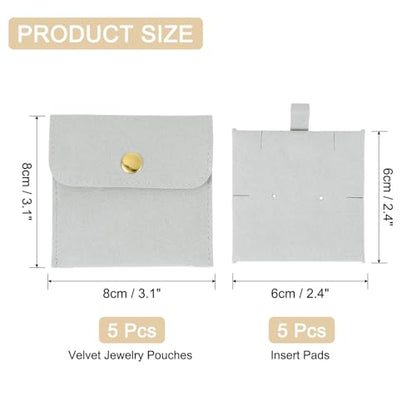uxcell 5 Pcs Microfiber Jewelry Pouches with Insert Pad, 8 x 8cm Snap Button Jewelry Velvet Gift Bags Organizer for Rings Necklace Bracelet, Grey - color: Grey