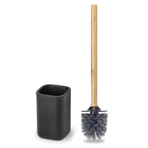 Vigar Zense Toilet Brush and Holder Set, Polyresin Stone, Cool Black - color: Cool Black