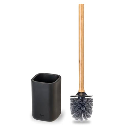Vigar Zense Toilet Brush and Holder Set, Polyresin Stone, Cool Black - color: Cool Black