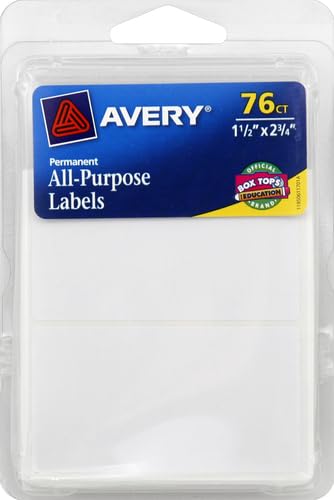 Avery Labels, 1.5" x 2.75", White, 76 Count | Permanent | Multi-Use | Non-Printable | Pack of 2 - size: 1.5 x 2.75 Inches (Pack of 2)