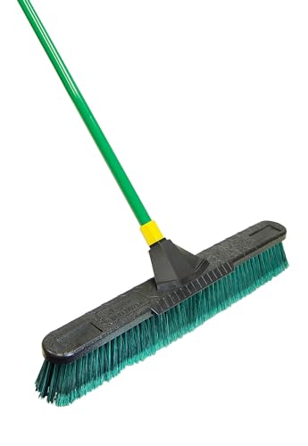 Quickie Bulldozer 24-Inch Multi-Surface Push Broom, 60" Wood Handle, Green, for Outdoor/Indoor Sweeping/Cleaning - size: 24 Inch, style: Multi Surface