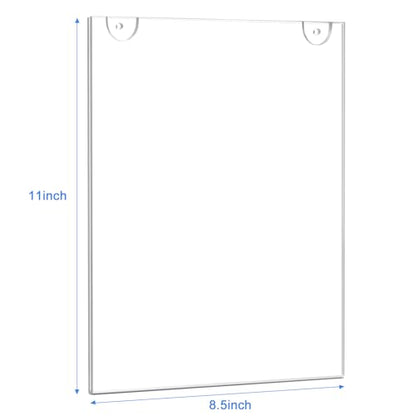 Acrylic Sign Holder 8.5 x 11 Vertical, Wall Mount Document Holder, Clear Plastic Picture Frame with Tape Adhesive and Screws for Office, Home, Store, Restaurant - 6 Pack