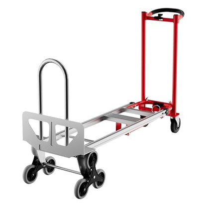 3 in 1 Convertible Aluminum Hand Truck Dolly Cart, 800Lbs Capacity, Stair Climbing Utility Trolley Platform Cart for Transport and Moving in Home, Office, Warehouse, Supermarket, Red+Silver - size: Stair Climbing(Red+Silver)