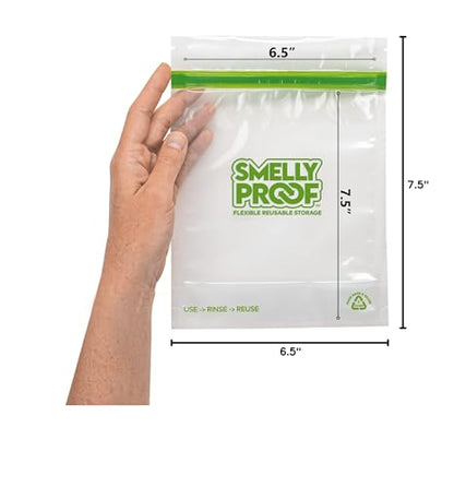 Smelly Proof 10 x Expandable Stand & Fill REUSABLE Storage Bags for Food Designed & Mfg in US, BPA FREE, NO PEVA, Reusable Sandwich Bags, Dishwasher-Safe, Clear 3 mils STAND UP 6.5" x 7.5" - 10pk - size: 10pk, Med 6.5x7.5" - Sandwich