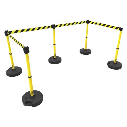 Banner Stakes PL4591 Plus X5 Retractable Belt Barrier Set - color: Yellow/Black Diagonal Stripe, size: 60'