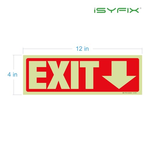 iSYFIX Exit Stickers Signs, Directional Down Arrow, 2 Pack 12x4 Inch - color: Sticker Down Glow, size: 2 Pk 12x4