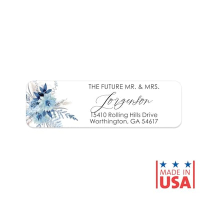Blue Floral The Future Mr. and Mrs Rolled Address Labels / 250 Personalized Wedding Stickers/Elegant Plastic Dispenser - size: 250 Labels, style: The Future – Blue Floral