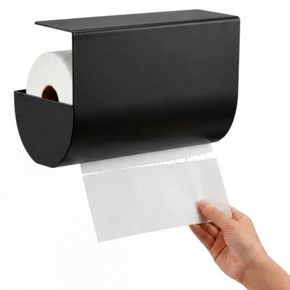 Aureo Covered Paper Towel Holder Under Cabinet, No Drill, Hooks Over Shelf - color: Black