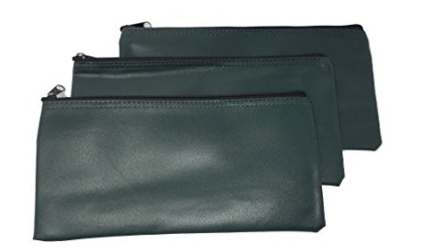 Cash Bag, Coin Bag, Company Security Bank Deposit/Utility Zipper Bag, 11 X 5.5 Inches, Grey, Navy, Green, Maroon. (Pack of 3, Green) - color: Green, size: Pack of 3