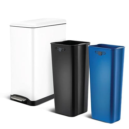 Home Zone Living 13 Gallon Kitchen Trash Can with Dual Compartments - color: Matte White