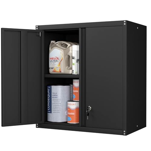 Metal Wall Cabinet, Steel Cabinet Wall Mounted, Lockable Storege Cabinet with Doors and Shelves, Upper Cabinets for Home Office, Pantry, Garage, Black - color: 28"h - Black