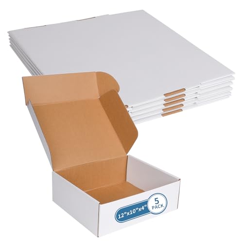 Fishat 12" x 10" x 4" White Corrugated Cardboard Shipping Boxes Set of 5 - size: 12" x 10" x 4"