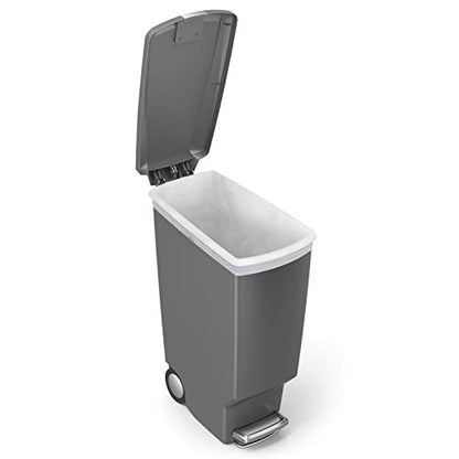 simplehuman 40 Liter / 10.6 Gallon Slim Kitchen Step Trash Can With Secure Slide Lock, Grey Plastic - color: Gray