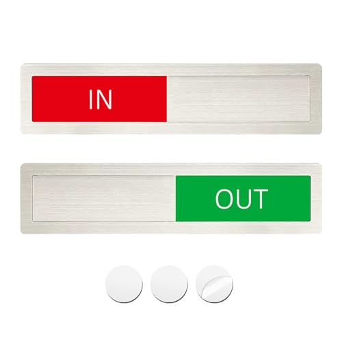 In/Out Sign - Slider Door Indicator, 7'' x 1.5'' - Stainless Steel, Silver - color: In/Out
