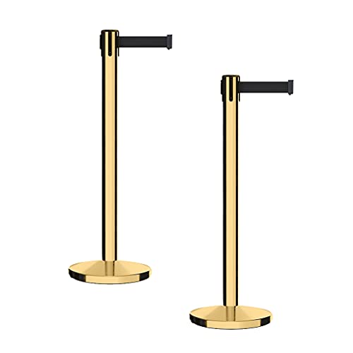 CCW Retractable Belt Barrier Stanchions, Pair, Polished Brass Posts, 7.5 Ft - color: Black, size: 7.5 Foot
